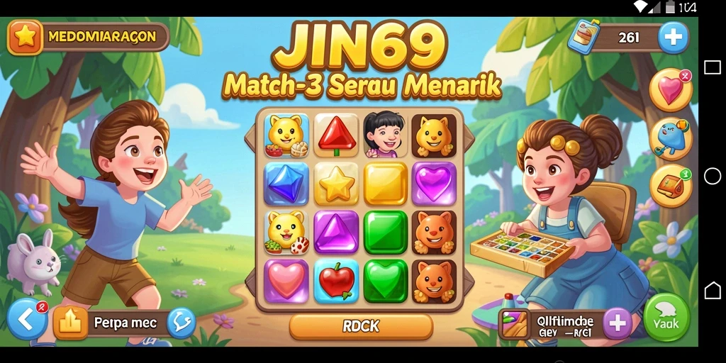 Tampilan gameplay seru JIN69 dalam aksi Match-3.