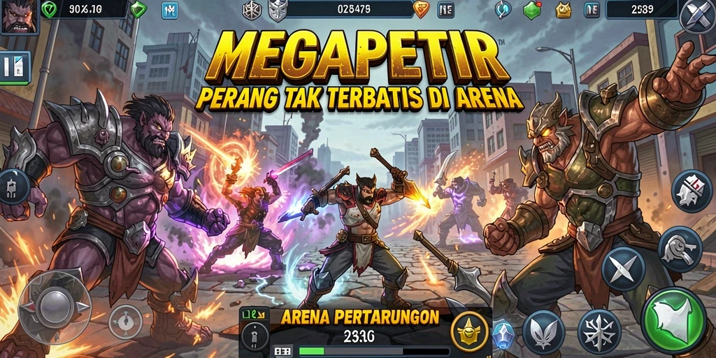 Gameplay <strong>MEGAPETIR</strong> yang mendebarkan di arena pertarungan.