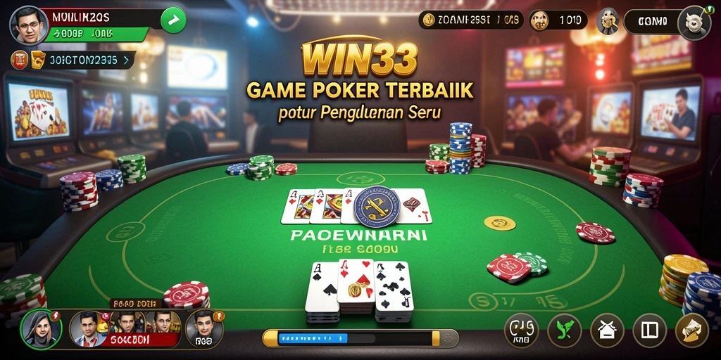 Screenshot utama WIN33 menampilkan gameplay Poker yang menegangkan dan interaktif.